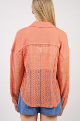 VERY J Women's Button-Up Long Sleeve Lace Shirt with Patch Pockets - Casual & Sophisticated